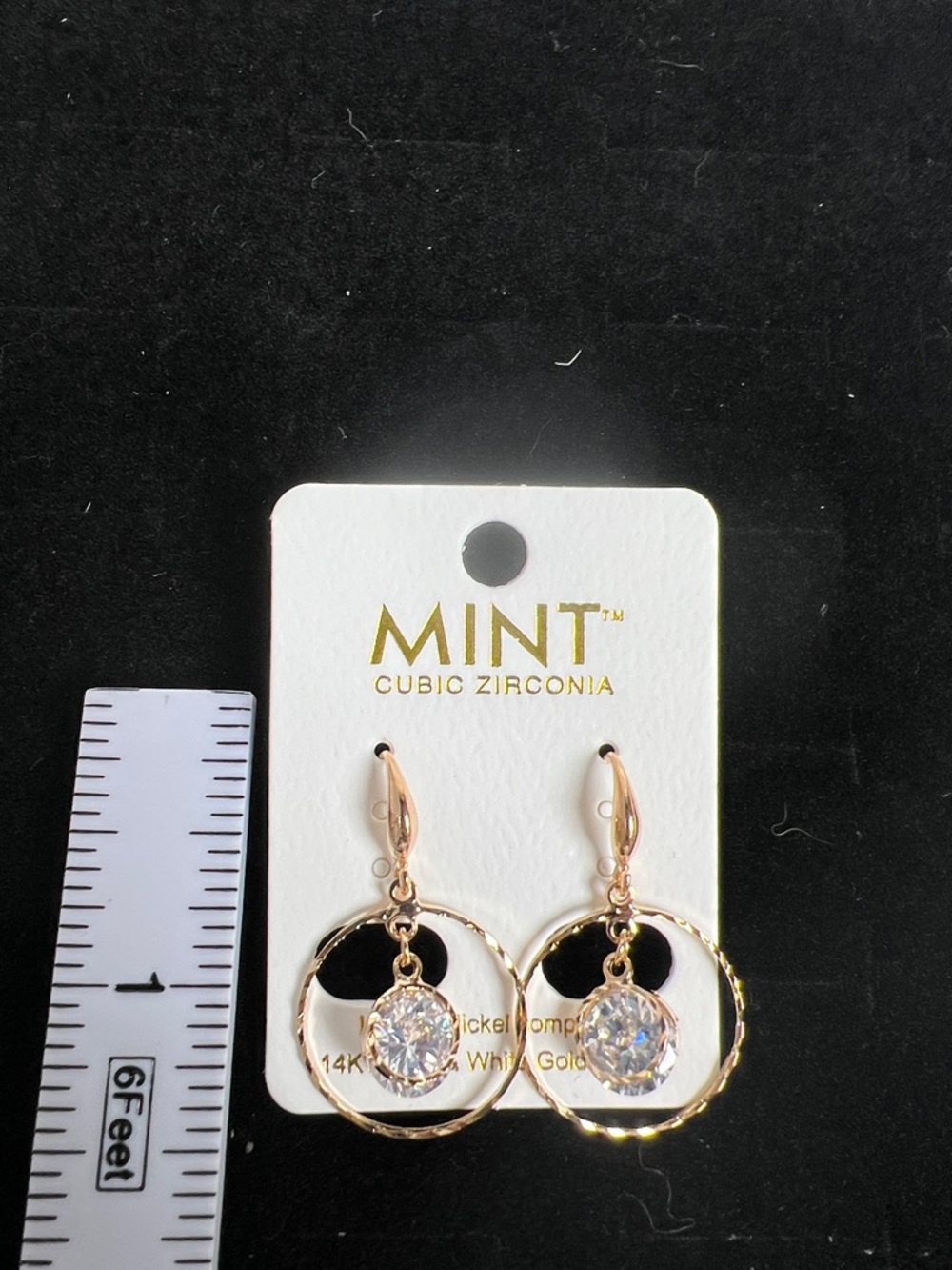 Mint Gold Hoop Earrings with Clear Crystal Drops - Picture 5 of 7